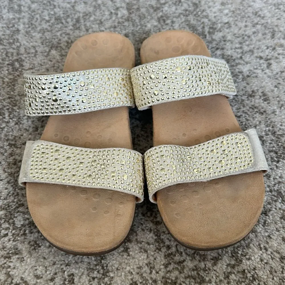 Vionic Samoa Gold Metallic Studded Slide Sandals 8